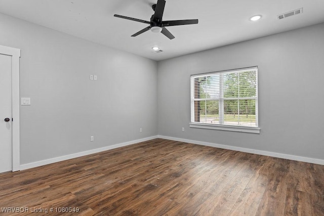 8208 Shaver Rd, Lavaca, AR 72941 - empty room featuring recessed lighting, wood finished floors, ceiling fan, baseboards, and visible vents