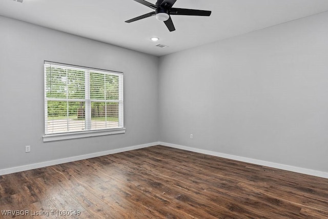 8208 Shaver Rd, Lavaca, AR 72941 - spare room with dark wood-type flooring, ceiling fan, recessed lighting, and baseboards