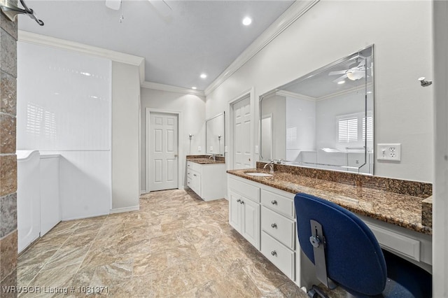11805 Springridge Dr, Fort Smith, AR 72916 - full bath with ceiling fan, ornamental molding, two vanities, and recessed lighting