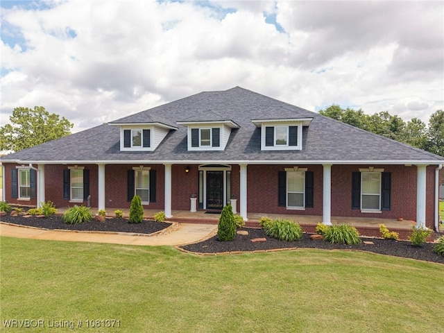 11805 Springridge Dr, Fort Smith, AR 72916 - view of front of property featuring a shingled roof, a porch, a front lawn, and brick siding