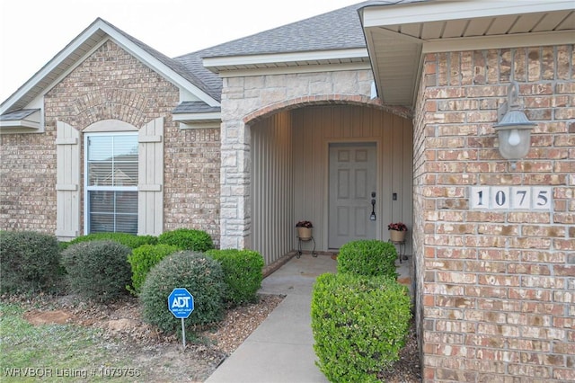 1075 Maple Ridge Dr, Greenwood, AR 72936 - property entrance with brick siding and a shingled roof