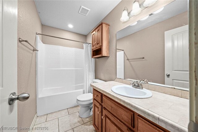 1075 Maple Ridge Dr, Greenwood, AR 72936 - bathroom featuring vanity, toilet, tile patterned floors, shower / bath combo with shower curtain, and visible vents