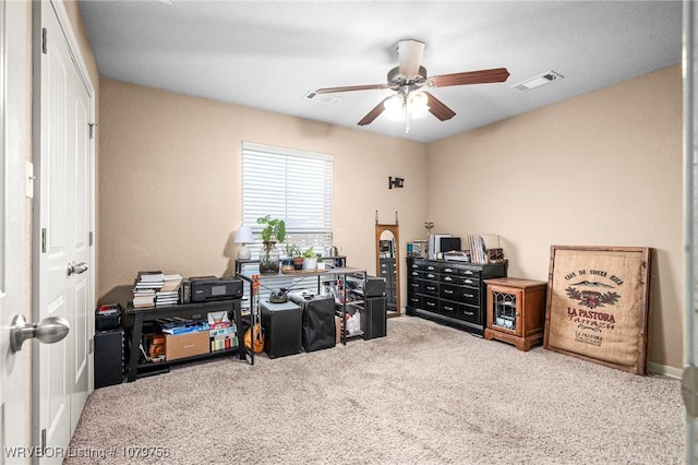 1075 Maple Ridge Dr, Greenwood, AR 72936 - home office with visible vents, carpet, and ceiling fan