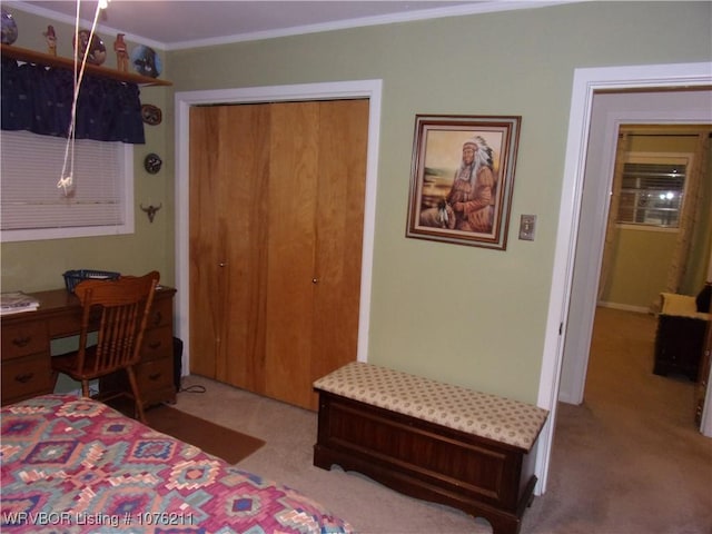 carpeted bedroom featuring a closet