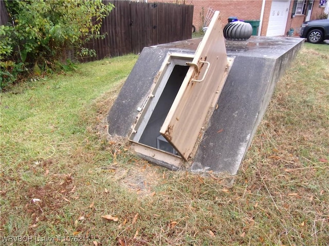 view of storm shelter