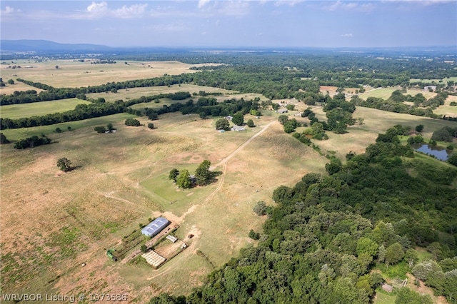 aerial view featuring a rural view and a water view