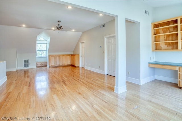 2411 Wyndermere Way, Fort Smith, AR 72903 - additional living space featuring ceiling fan, light wood-style flooring, lofted ceiling, baseboards, and recessed lighting