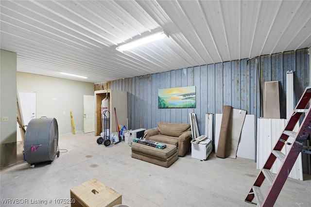 basement with wood walls