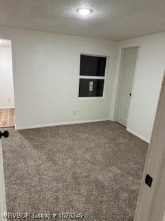 empty room featuring carpet floors, baseboards, and a textured ceiling