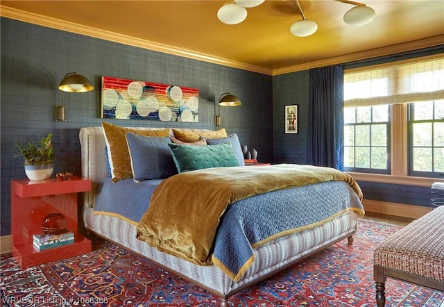 bedroom with crown molding