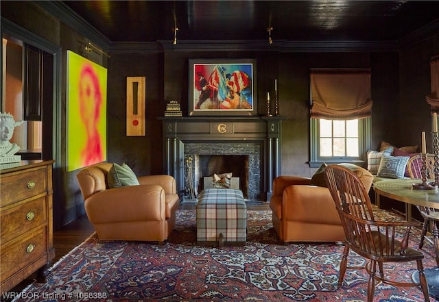 sitting room featuring a high end fireplace