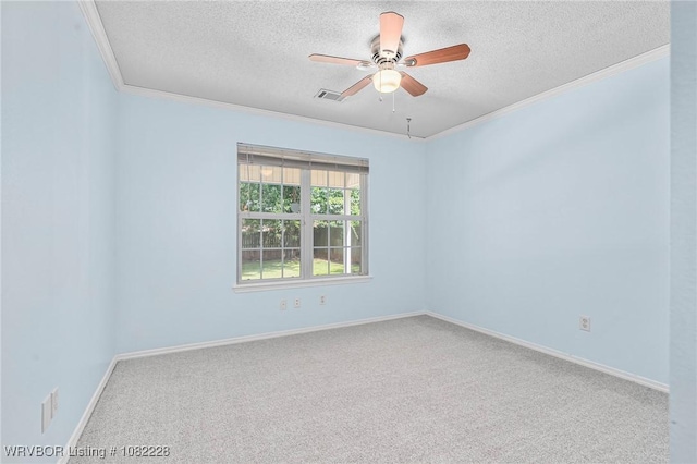 1121 Bourland St, Arkoma, OK 74901 - carpeted empty room with a textured ceiling, ornamental molding, and ceiling fan