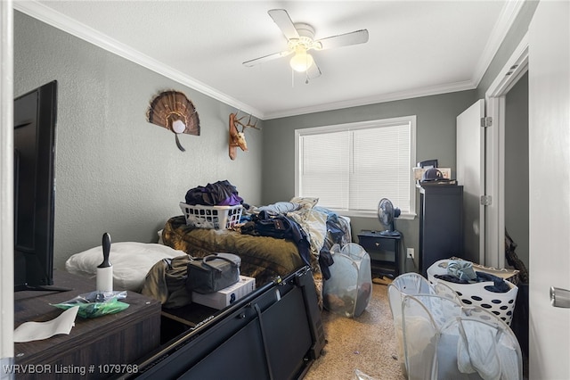 8005 Holly Ave, Fort Smith, AR 72908 - bedroom with a ceiling fan, crown molding, light colored carpet, and a textured wall