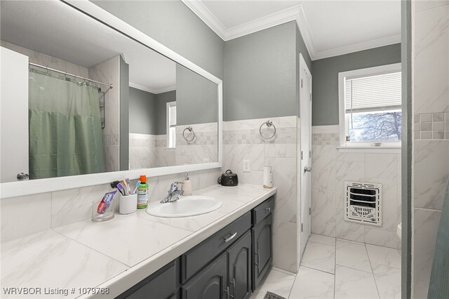 8005 Holly Ave, Fort Smith, AR 72908 - full bath featuring heating unit, marble finish floor, vanity, and crown molding