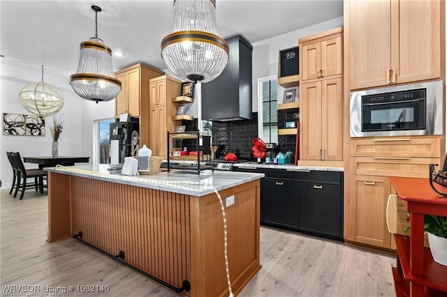 2205 Moody Rd, Barling, AR 72923 - kitchen featuring open shelves, light wood-style floors, backsplash, and light stone countertops