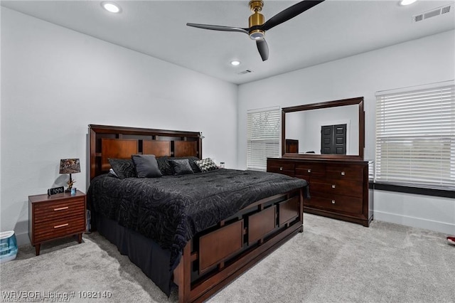 2205 Moody Rd, Barling, AR 72923 - bedroom featuring light colored carpet, recessed lighting, multiple windows, and ceiling fan
