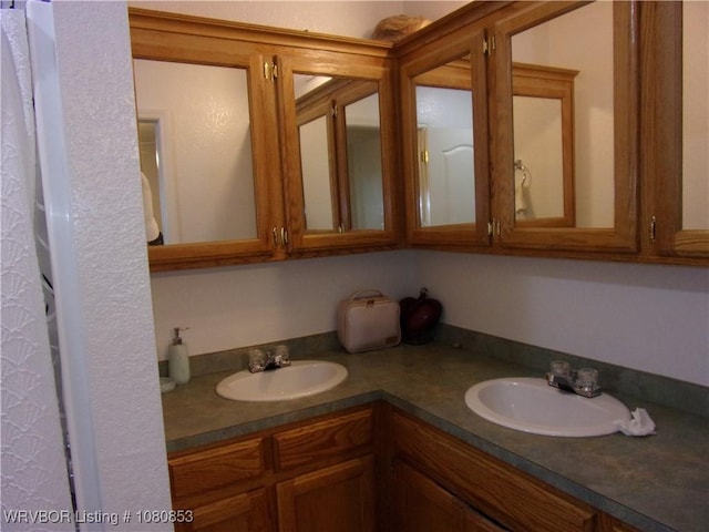 bathroom with double vanity and a sink