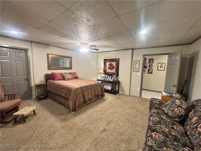 6538 110th Rd, Red Oak, OK 74563 - bedroom featuring light carpet and a ceiling fan