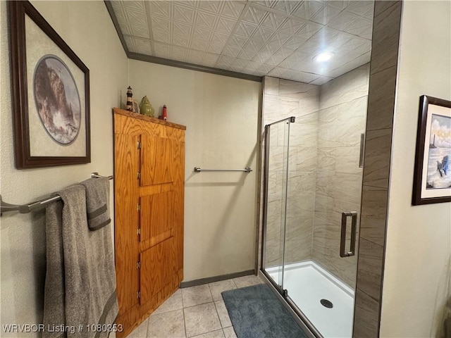 6538 110th Rd, Red Oak, OK 74563 - bathroom featuring recessed lighting, baseboards, tile patterned floors, and a stall shower