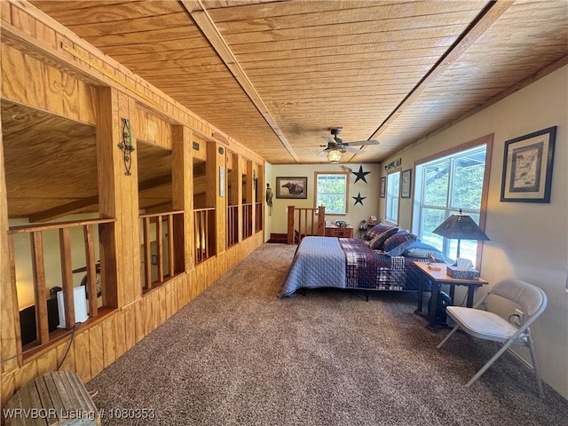 6538 110th Rd, Red Oak, OK 74563 - carpeted bedroom featuring wooden ceiling and a ceiling fan