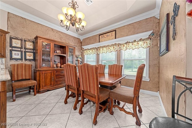 479872 E 1080th Rd, Muldrow, OK 74948 - dining space featuring a chandelier, light tile patterned flooring, and crown molding