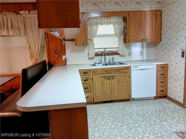 kitchen with sink and white dishwasher