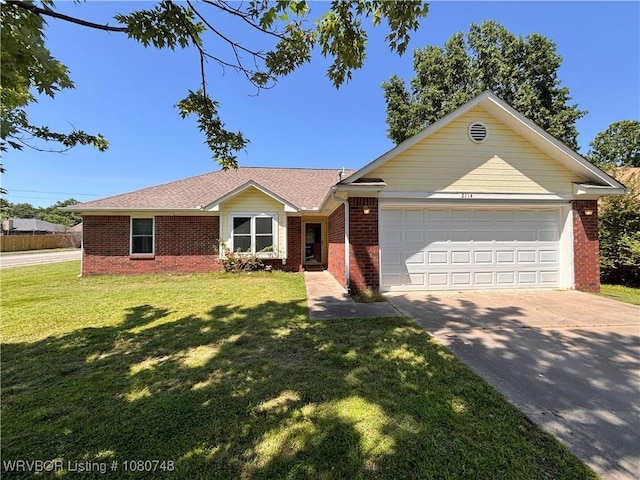 2114 Breckenridge Ter, Greenwood, AR 72936 - ranch-style home with brick siding, driveway, a garage, and a front yard