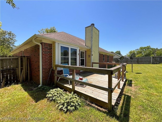 2114 Breckenridge Ter, Greenwood, AR 72936 - rear view of house featuring brick siding, a deck, a chimney, and roof with shingles