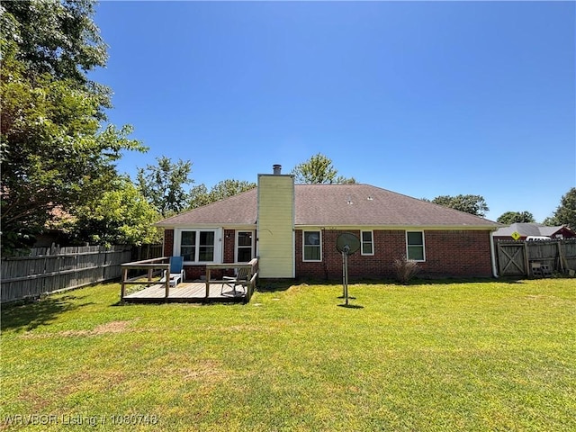 2114 Breckenridge Ter, Greenwood, AR 72936 - rear view of property with a wooden deck, a chimney, and brick siding