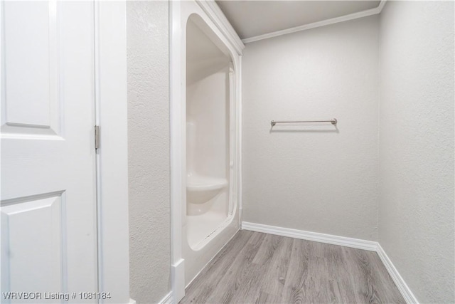 408 Denver St, Greenwood, AR 72936 - bathroom featuring wood finished floors, baseboards, and ornamental molding