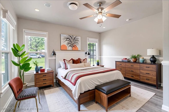 408 Denver St, Greenwood, AR 72936 - bedroom featuring light wood-style floors, recessed lighting, and a ceiling fan