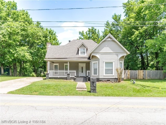 408 Denver St, Greenwood, AR 72936 - view of front of property featuring a porch, a chimney, and a shingled roof