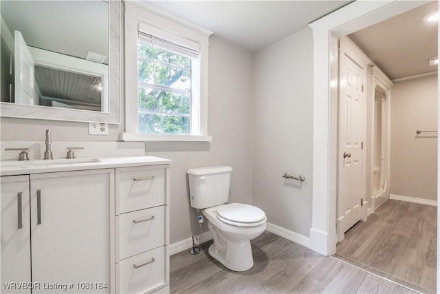 408 Denver St, Greenwood, AR 72936 - bathroom featuring baseboards, wood finished floors, toilet, and vanity