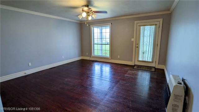 3701 S Cook Rd, Charleston, AR 72933 - unfurnished room featuring wood finished floors, ceiling fan, baseboards, and crown molding