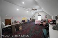 interior space with recessed lighting, ceiling fan, and vaulted ceiling