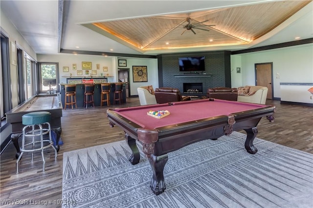 4001 Spring Mountain Rd, Fort Smith, AR 72916 - playroom with bar area, wooden ceiling, billiards, and a tray ceiling