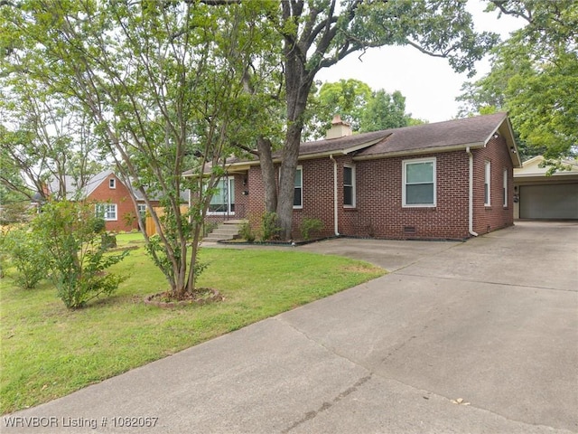 19 Hiland Dr, Fort Smith, AR 72901 - ranch-style house with brick siding, crawl space, a chimney, a front lawn, and concrete driveway