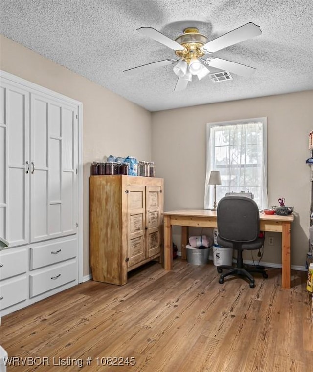309 Neal Dr, Roland, OK 74954 - office space featuring ceiling fan, a textured ceiling, and light wood-style floors