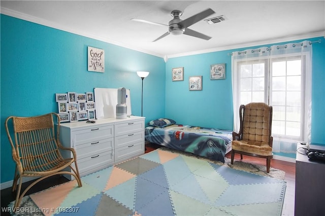 3417 Royal Scots Way, Fort Smith, AR 72908 - bedroom with ornamental molding, multiple windows, wood finished floors, and ceiling fan
