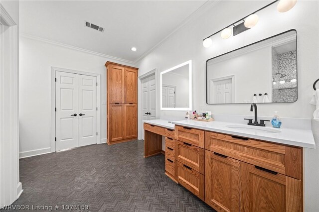 10101 Stephens Ct, Fort Smith, AR 72908 - bathroom with double vanity, ornamental molding, and recessed lighting
