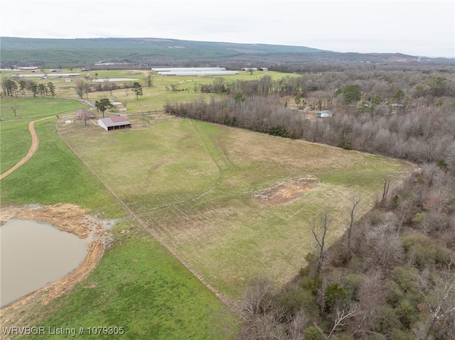 bird's eye view featuring a rural view and a mountain view