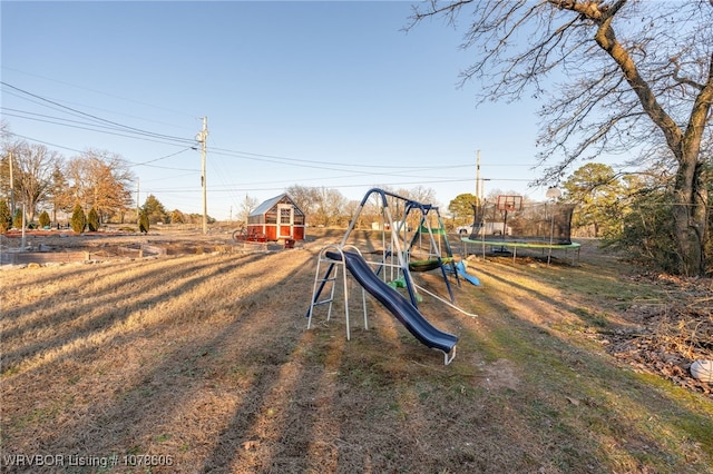 view of play area with a trampoline