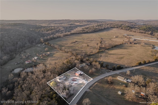 aerial view at dusk with a rural view