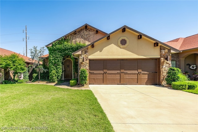 8205 Cisterna Way, Fort Smith, AR 72916 - view of front of property featuring concrete driveway, stone siding, stucco siding, and a garage