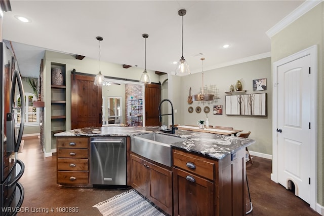 8205 Cisterna Way, Fort Smith, AR 72916 - kitchen featuring baseboards, dark stone countertops, finished concrete floors, and a sink