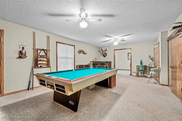 3009 Shadow Lake Dr, Greenwood, AR 72936 - game room with a ceiling fan, a textured ceiling, pool table, baseboards, and carpet flooring