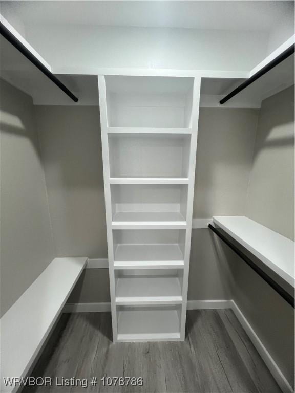 walk in closet with wood finished floors