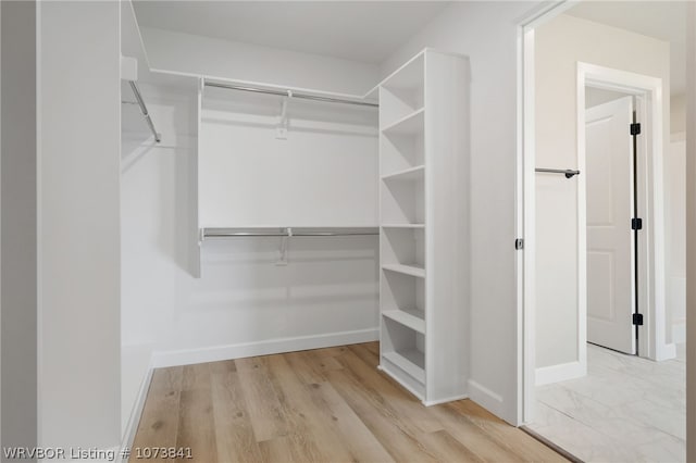 spacious closet with light hardwood / wood-style flooring