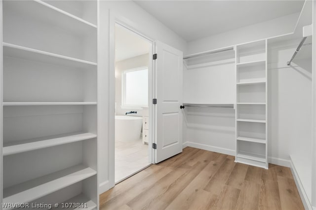 spacious closet with light hardwood / wood-style floors