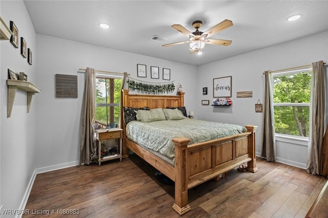 471962 E 720, Westville, OK 74965 - bedroom with wood finished floors, baseboards, recessed lighting, and a ceiling fan